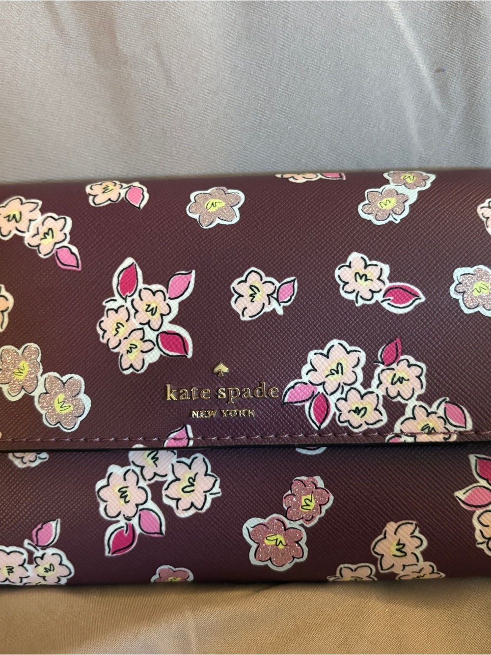 Kate Spade Tinsel Boxed Medium Phone Wristlet Deep Berry Multi